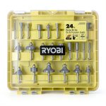RYOBI 24-Piece Router Bit Set, Carbide Tipped, 1/4 Inch Shank, With Storage Case, For Wood Trimming, Edging and Joining-0