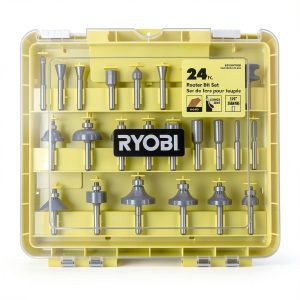 RYOBI 24-Piece Router Bit Set, Carbide Tipped, 1/4 Inch Shank, With Storage Case, For Wood Trimming, Edging and Joining-0