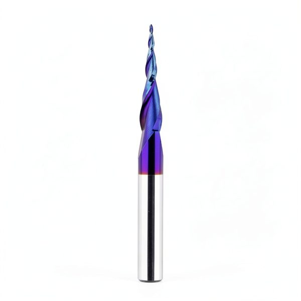 CNC Router Bits 1/4" Shank 1/32" Tip Diameter 2D&3D Carving 6.2 Deg Tapered Angle Ball Nose Solid Carbide Spiral End Mill for Wood Carving Engraving-1