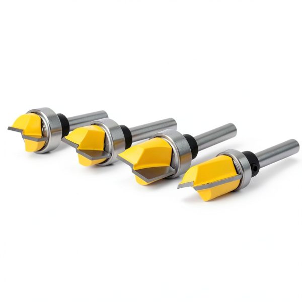 Yakamoz 4Pcs 1/4 Inch Shank Hinge Mortising Flush Trim Template Router Bit Set with Ball Bearing Carbide Tipped Router Bits Wood Milling Cutter Tool-3