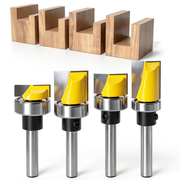 Yakamoz 4Pcs 1/4 Inch Shank Hinge Mortising Flush Trim Template Router Bit Set with Ball Bearing Carbide Tipped Router Bits Wood Milling Cutter Tool-1