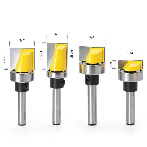 Yakamoz 4Pcs 1/4 Inch Shank Hinge Mortising Flush Trim Template Router Bit Set with Ball Bearing Carbide Tipped Router Bits Wood Milling Cutter Tool-2